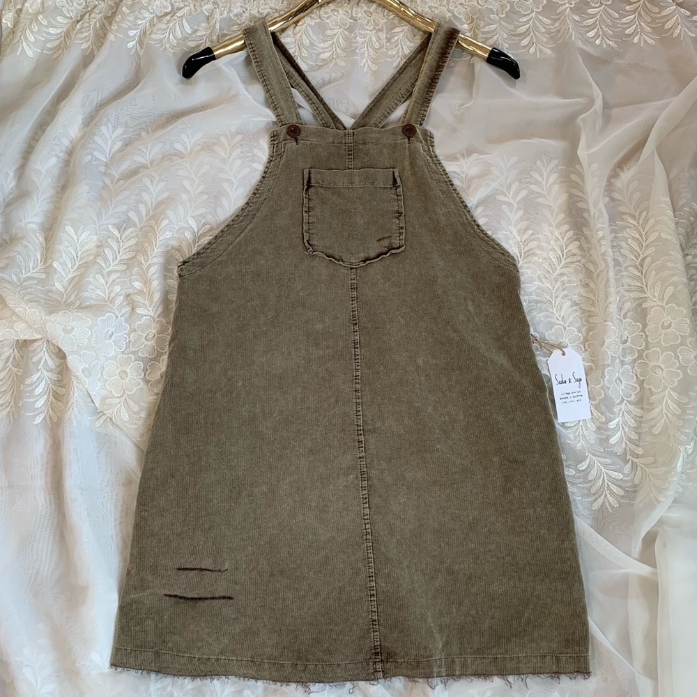 NWT Sadie & Sage Distressed Corduroy Overall Dress - Picture 3 of 10